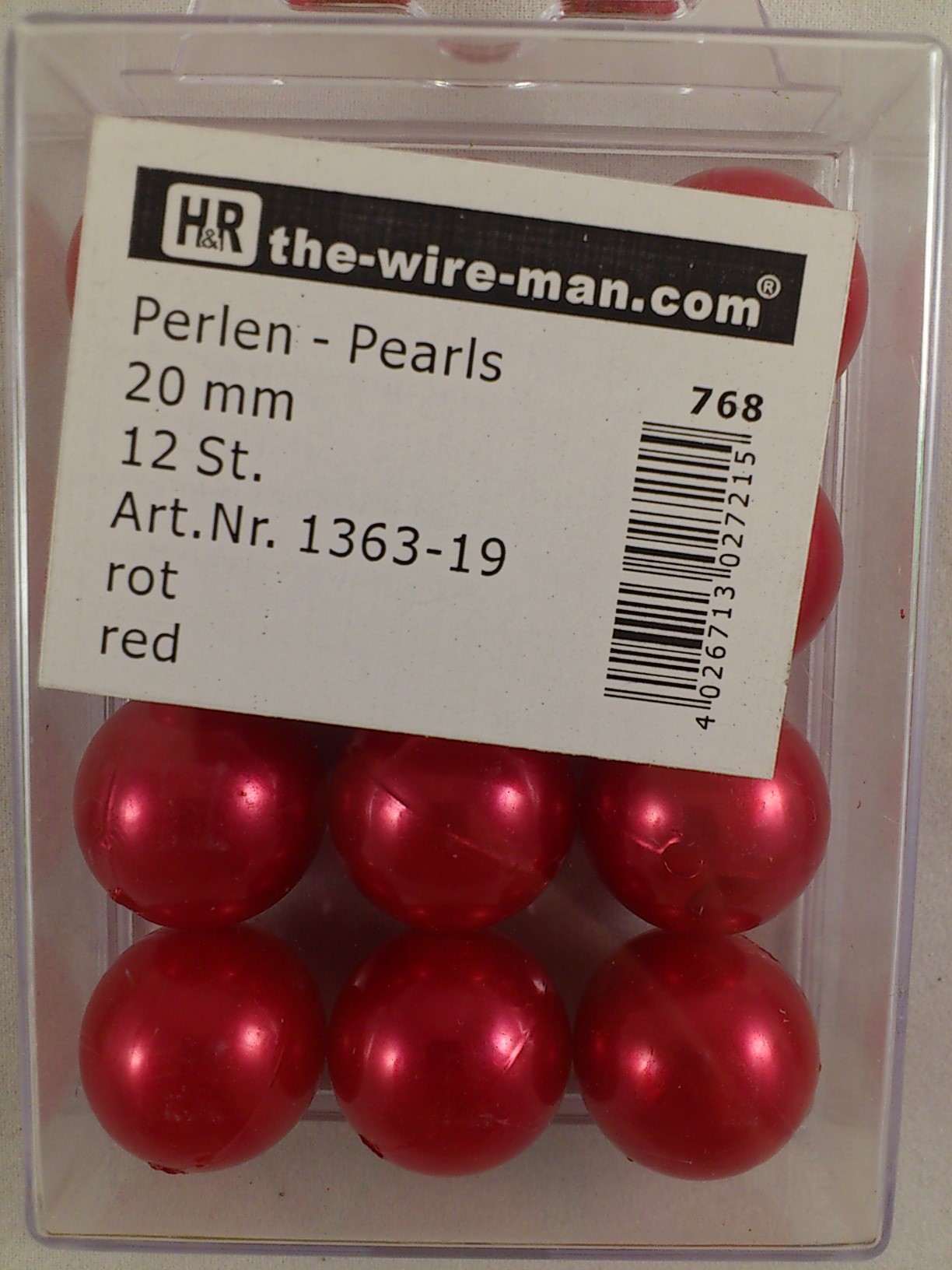 Perlen rot 20 mm. 12 st.